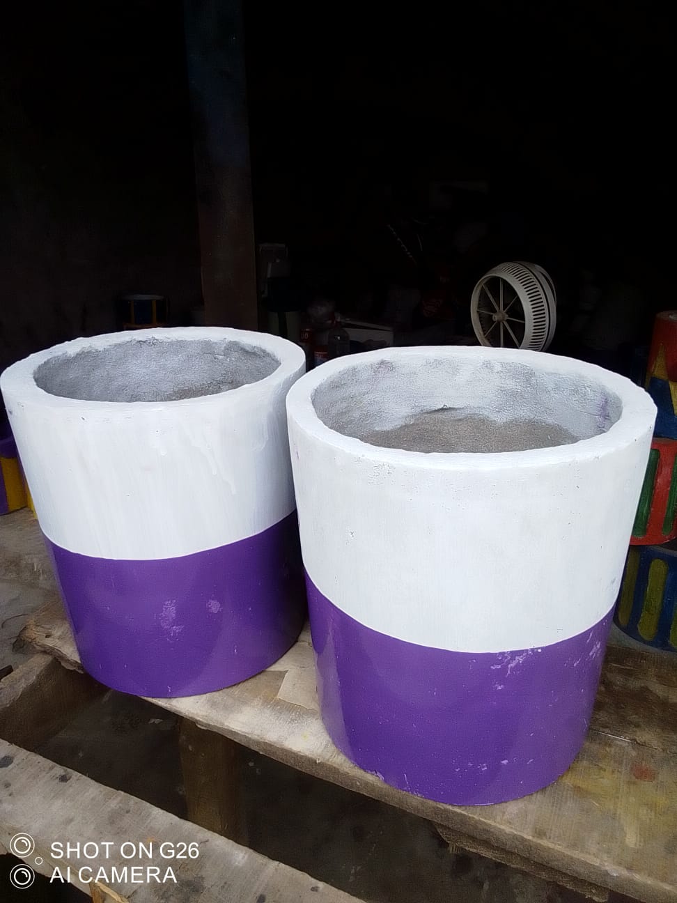 Cement Planter – White & Purple