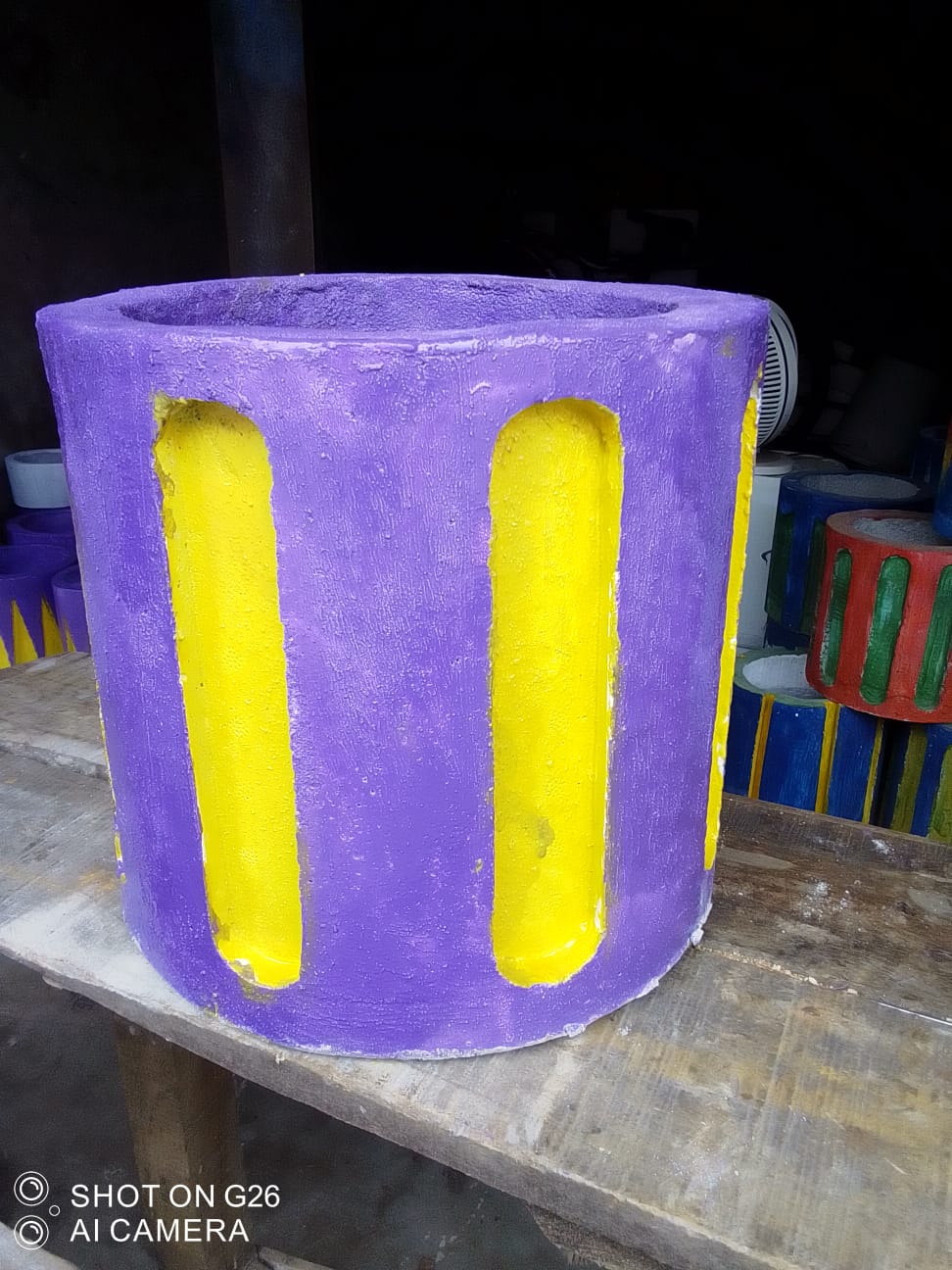 Arch-Cut Cement Planter – Purple & Yellow ২