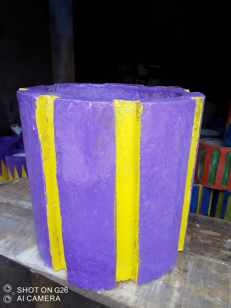 Vertical Stripe Cement Planter – Purple & Yellow