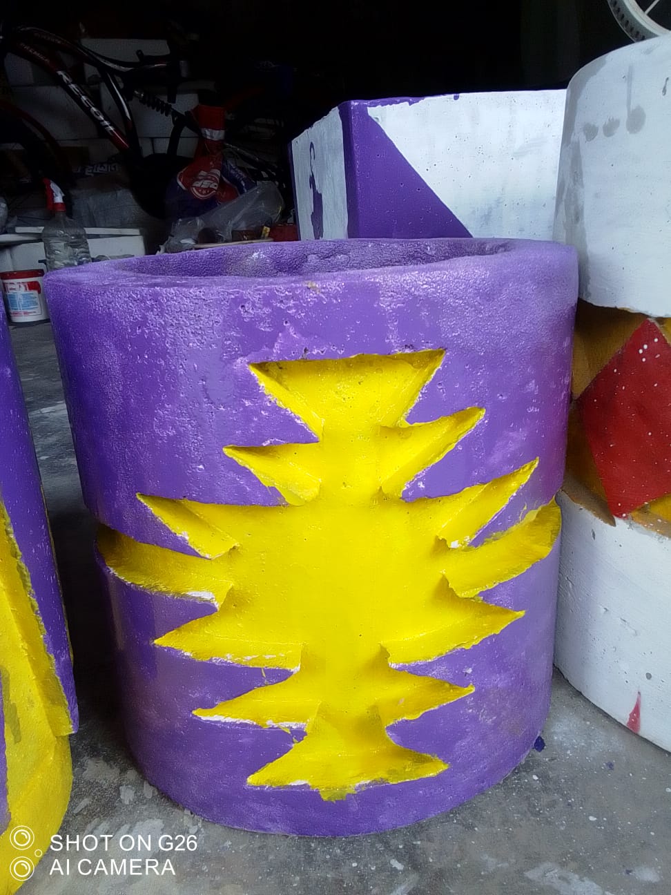 Sunburst Cement Planter – Purple & Yellow
