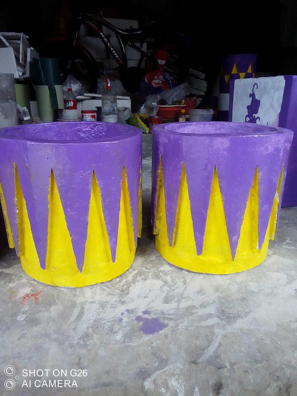 Crown Spike Cement Planter – Purple & Yellow